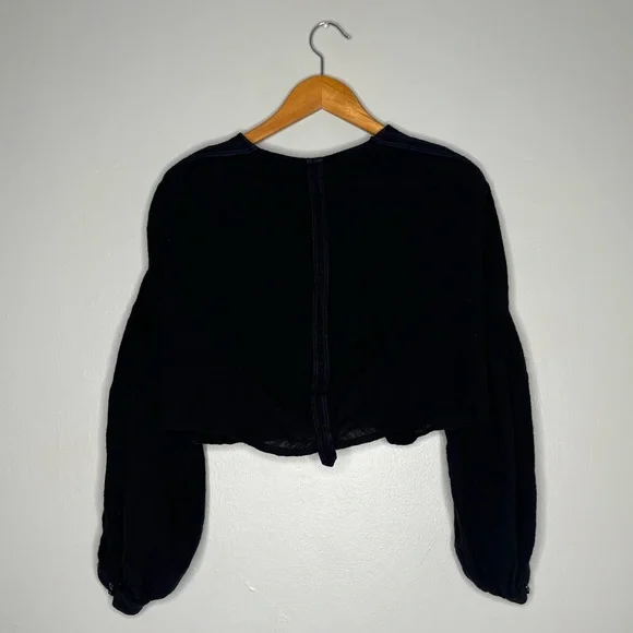 Free People Day Dreaming Black Button Front Balloon Sleeve Blouse Top FLAWED - Picture 9 of 11